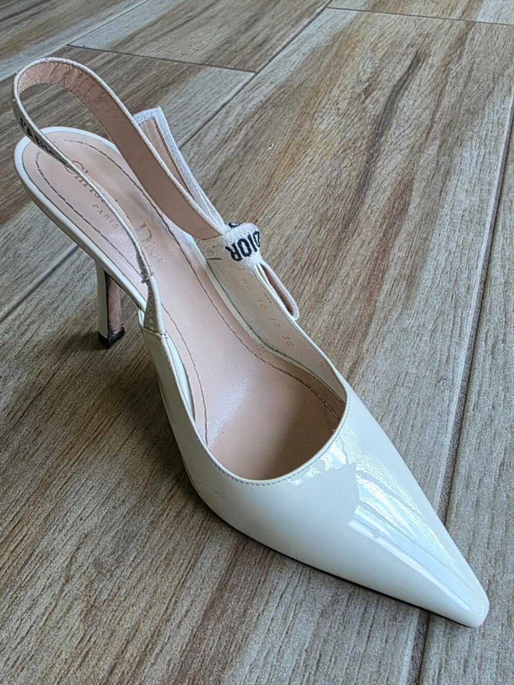 Dior J'Adior  Embroidered Ribbon White Patent Leather Heels Eur. 38